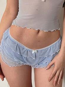 Women's Summer Fashion Slim Solid Color Low Waist Mini  Multi Layered Ruffled Shorts For Daily Streetwear  Vacation - Blue - View 4