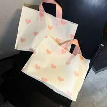 20pcs/Frosted Thickened Shopping Bag, Shopping Mall Clothing Bag, Pink Heart-Shaped Simple Hand-Held Shopping Bag, Shoe Box Bag