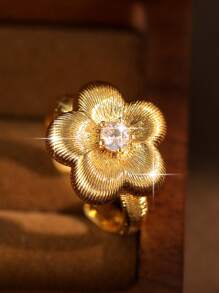 1 Stück eleganter Kubikzirkonia Blumen Verlobungsring für Damen, moderner fünfblättriger Kleeblatt Ring als Geburtstagsgeschenk, Geschenk für Date, Bankett, Abschlussball, Party