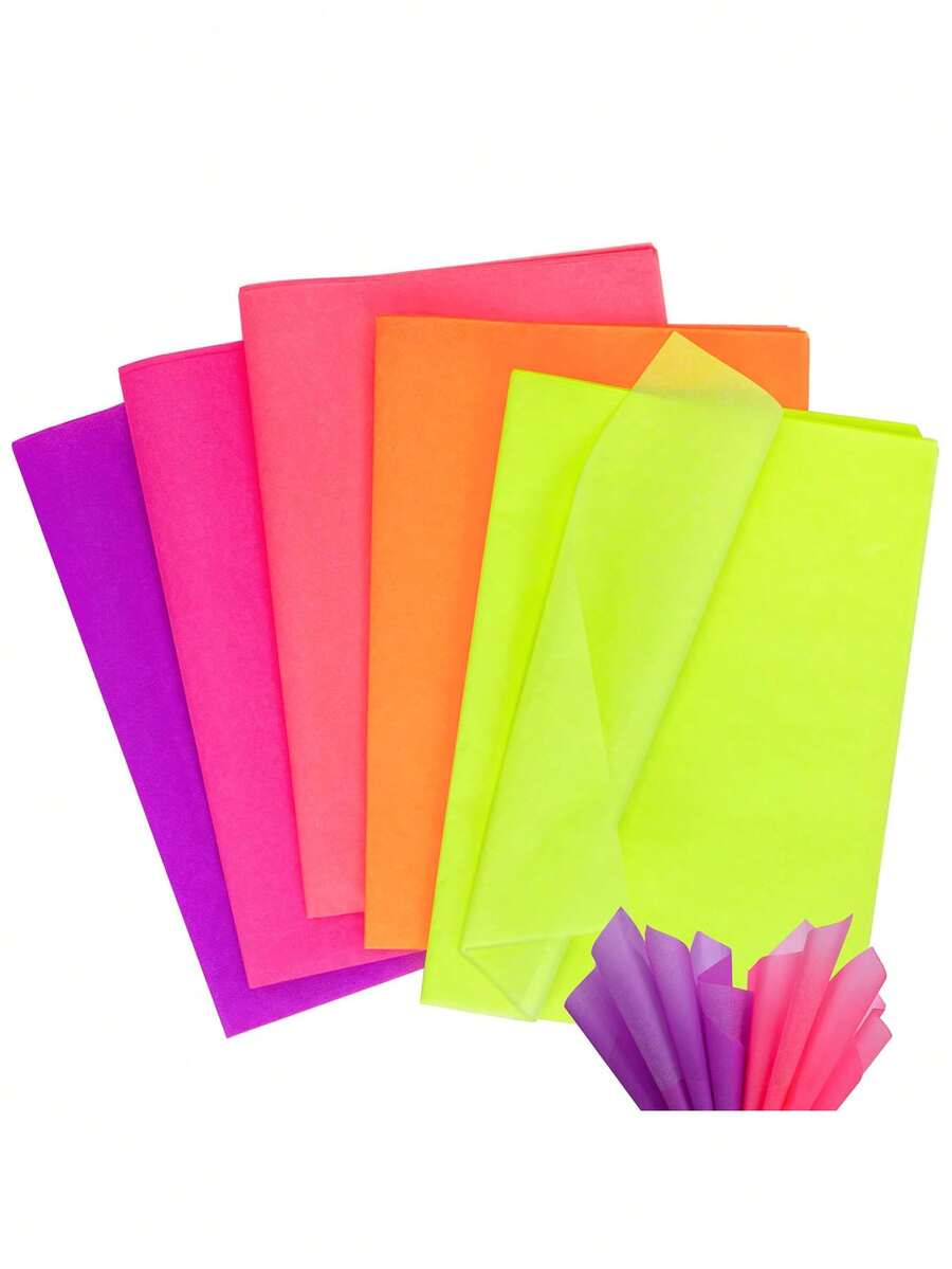 Bright Neon Tissue Paper - 50 Sheets, 20 Inches X 14 Inches, Vibrant Colors, Suitable For Gift Wrapping, Crafting, Party Decorations - Multicolor - View 1