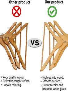 Wooden Clothes Hanger, Adult Size, With Non-Slip Grooves And 360° Rotating Hook, Suitable For Shirts, Jackets, Sweaters, Pants And Other Garments, Natural Wood Color