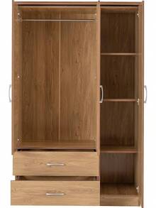 Seconique Charles 3 Door 2 Drawer Wardrobe In Oak Effect Veneer - Oak Effect Veneer With Walnut Trim - View 7