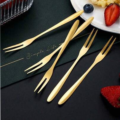 5-50pcs Stainless Steel Fruit Fork Set, Dessert Fork, Simple Fruit Fork, Modern Cake Fork, Decorative Salad Fork, Reusable Fruit Picks, Kitchen Utensi