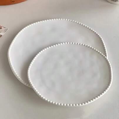 2pcs Set Elegant White Steak Dinner Plates, Beaded Ceramic, Restaurant & Home Use, Premium Breakfast Plates, Stylish Cake Plates, High-End Flatware