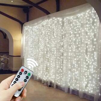1 件 600 LED USB 供电仙女窗帘灯，6*3 米/19.6*9.8 英尺，8 种模式 LED 灯串，适用于卧室，非常适合圣诞节、万圣节、情人节、派对、婚礼和季节性装饰，带遥控器