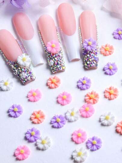 30 Phụ kiện trang trí móng tay hình hoa cúc nhiều màu sắc Dụng cụ làm móng