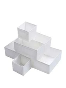 3件套可折叠无盖小抽屉整理盒，衣服、内衣、袜子分隔储物盒，布艺玩具收纳盒 - 白色 - 查看 1