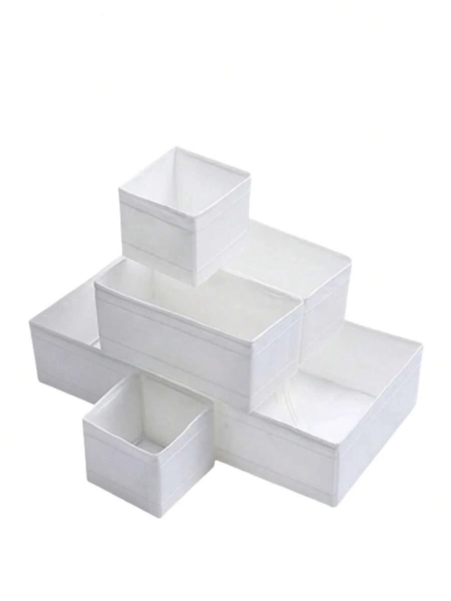 3件套可折叠无盖小抽屉整理盒，衣服、内衣、袜子分隔储物盒，布艺玩具收纳盒 - 白色 - 查看 1