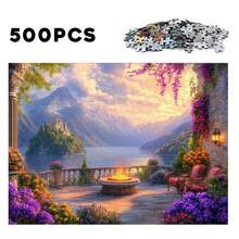豪华湖畔露台：欣赏湖景城堡、舒适的沙发和户外火盆，1 盒 120/500/1000 片成人拼图 - 生动的节日图片，拼图爱好者的必备收藏品，完美的节日礼物