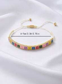 1 pièce Bracelet ajustable de luxe et mode, style bohème rétro avec motif géométrique losangique en zirconium. Convient pour les banquets, les fêtes, le port quotidien, l'Aïd al-Adha, les cadeaux de vacances