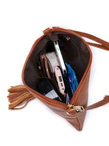 时尚轻便大容量斜挎包女士流苏装饰方形包可调节肩带简约休闲小拉链复古单肩包手拿包女士钱包