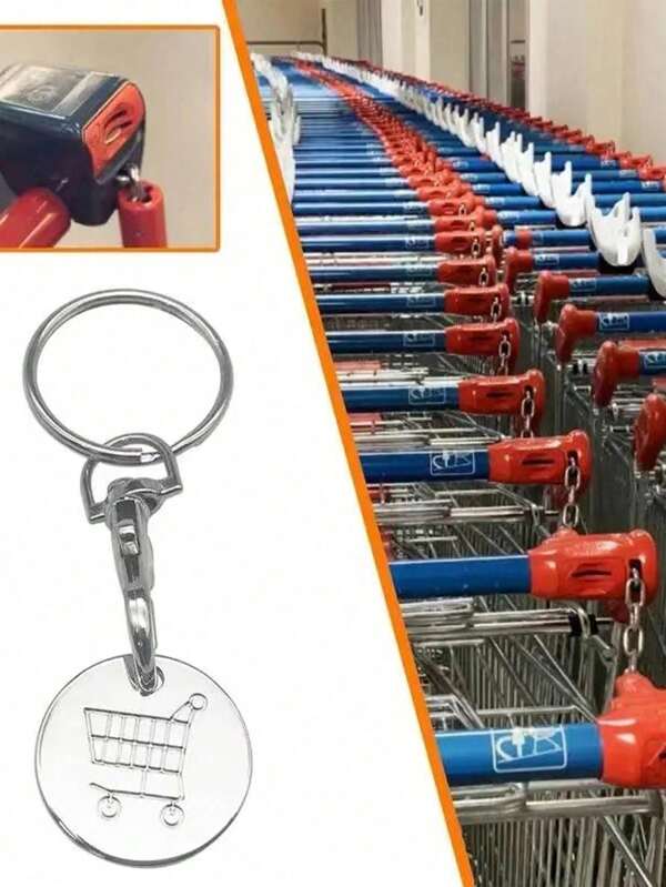 10 Peças Token de Carrinho de Compras de Supermercado, Chaveiro de Metal Aço Inoxidável, Decoração de Chaveiro com Chave de Desbloqueio de Carrinho, Acessório de Chaveiro