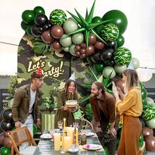 迷彩气球拱门花环套装，绿棕黑乳胶气球拱门套装，带爆炸星铝箔气球，适用于丛林狩猎露营生日派对装饰 - 混色 - 查看 3