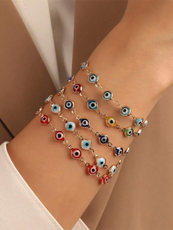 1pc New Colorful Evil Eye Oil-Dripping Bracelet, Fashionable And Light Luxury Women's Bracelets, Summer Boho Style, Personalized, Versatile And Simple Jewelry, Perfect For Daily Wear