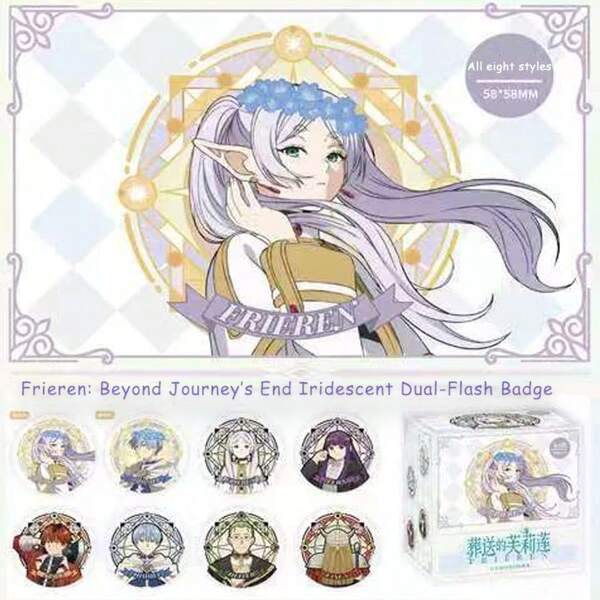 bandai Official Authorization Genuine Frieren: Beyond Journey's End Iridescent Dual-Flash Badge Blind Box Frieren Himmel Heiter Eisen Fern Stark Role Goods, Suitable For Collection And Gifting