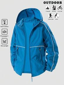 男士夏季防晒长袖夹克，运动健身休闲户外跑步长袖，适合秋季 - 藍色 - 查看 1