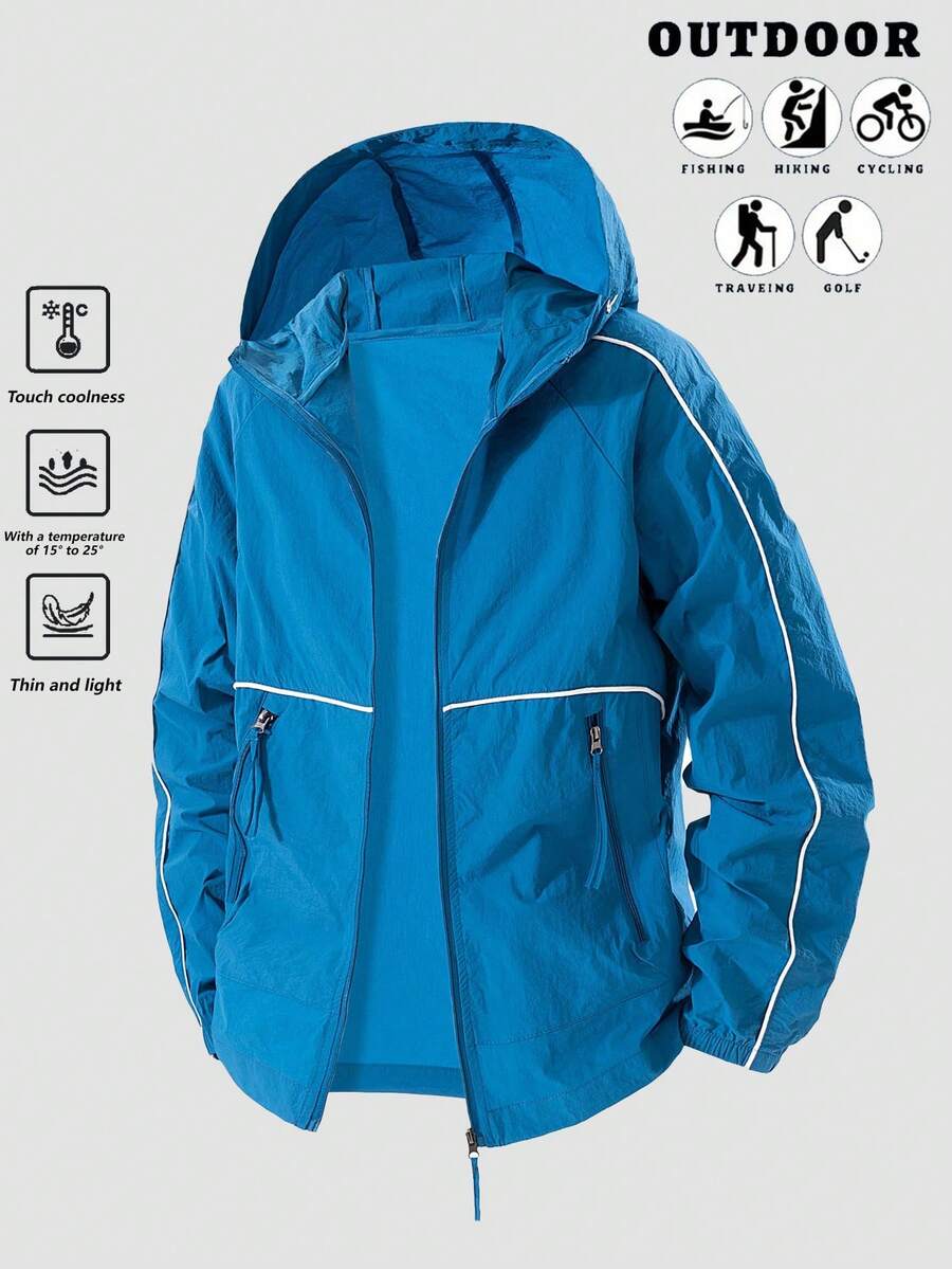 男士夏季防晒长袖夹克，运动健身休闲户外跑步长袖，适合秋季 - 藍色 - 查看 1