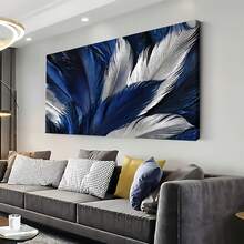 1pc Exquisite Framed Canvas Poster, Close Up Of Dark Blue And Silver Feathers Their Texture Detail Poster For Home Or Office Bathroom Living Room Decor Inspirational Canvas Wall Art Decoration Festival Gift For Her Him - Blue - View 2