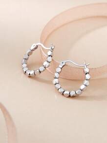 1Pair Minimalist 925 Sterling Silver Hoop Earrings Geometric Cutting Design For Women Daily Wear,Vacation Wear,Birthday Gifts