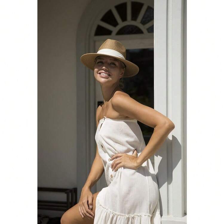 Womens Mens Wide Brim Straw Panama Hat Fedora Summer Beach Sun Hat UPF Straw Hat For Women - Khaki-beige - View 6