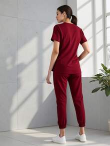 Uniforme Quirúrgico  Mujer Cómodo Alta Calidad Tela antifluidos Elastico Colorido Filipinas Set Dos Piezas Jareta - Burdeos - Ver 2