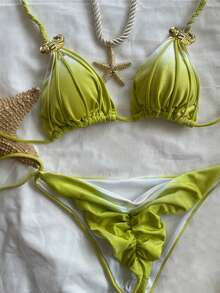 Bikinx Conjunto de bikini 2025 para mujer con Top de triángulo con estampado degradado y Bottom atada a los lados - Multicolor - Ver 8