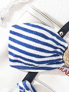 2pcs/Set Striped Print Metal Embellished Bikini - Blue and White - View 8