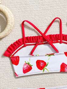 Conjunto de traje de baño para niñas (Pequeño) - Rojo - Ver 5