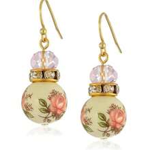 1928 Jewelry Drop & Dangle Earrings (1 Pair) - 1928 Jewelry Pink Floral Decal Beaded Drop Earrings - View 1