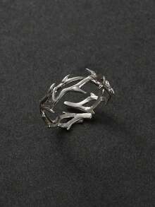 1pc Adjustable Branch Shaped Ring, Fashionable And Stylish Designer Couple Rings, Vintage Criss-Cross Tree Branch Design Open Finger Ring, Gifts For Men And Women - Silver - View 1