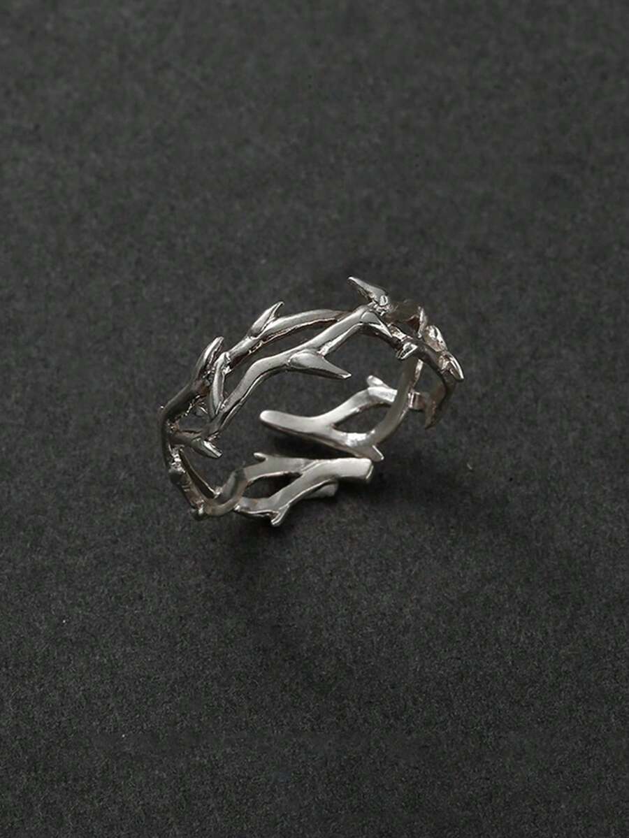 1pc Adjustable Branch Shaped Ring, Fashionable And Stylish Designer Couple Rings, Vintage Criss-Cross Tree Branch Design Open Finger Ring, Gifts For Men And Women - Silver - View 1