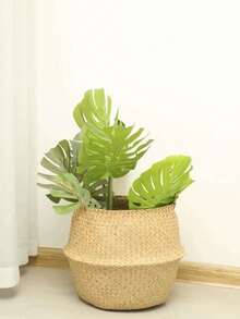 1pc Large Handmade Woven Rattan Plant Basket, Vintage Seagrass Woven Flower Pot Planter, Foldable Storage Basket For Home And Garden Decor, Indoor And Outdoor Use - Multicolor - View 7