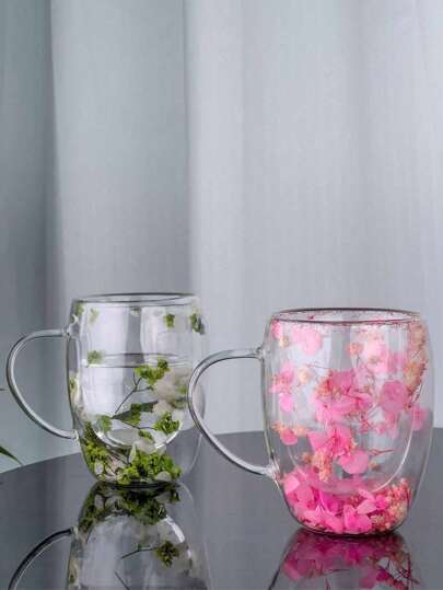 1 Double-Layer Glass Coffee Cup With Dried Flowers, Insulated And Heat-Resistant Water Cup, Suitable For Hot And Cold Drinks, Perfect For Cold Drinks, Sparkling Water, Fruit Tea, Juice And Latte Coffee - Suitable For Weddings, Parties, Bridal Showers, Birthday Gifts, Etc