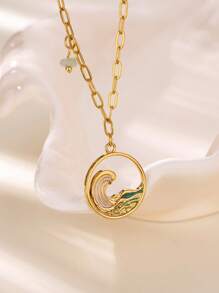 1 PC Hollow Mountain Sea Wave Pendant Necklaces For Women Gold Color Chain Collar Necklaces 2025 New Wedding Couple Jewelry Gifts(The Stone Pendant On The Chain Is Random In Size And Color)