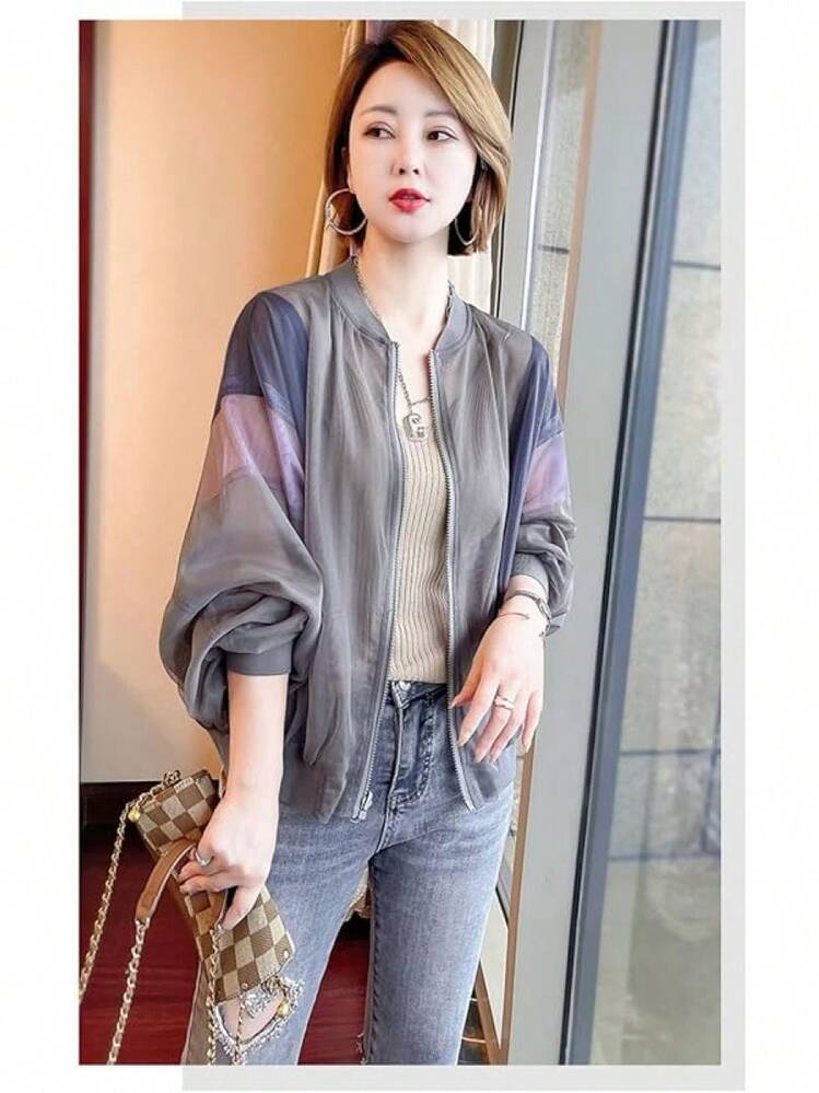 ラッシュガード レディース サマージャケット 夏 アウター 薄手 ジャンパー オーバーサイズ uvカット 日焼け止め服 冷房対策 カーディガン 透け感 通気性 吸汗 大きいサイズ アウトドア - グレー - 見る 7