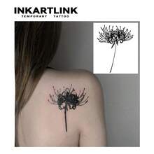 INKARTLINK Non-Permanent Tattoo Technology, 1 Piece Cosmos Flower Tattoo Sticker, Realistic Temporary Personalized Fake Tattoo, Semi-Permanent Tattoo Sticker, Waterproof & Sweat Resistant, Lasts 1-2 Weeks, Body Sticker For Women - Black - View 3