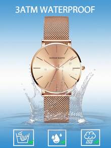 1 件优雅女士石英表，3ATM 防水，玫瑰金不锈钢网状表带，日本石英机芯，36 毫米圆形表壳，永恒时尚女士手表，配有精美的黑色礼品盒，适合作为送给女友和母亲的礼物 - 玫瑰金 - 查看 8