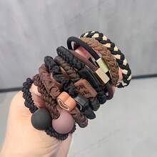 25件套波西米亚风女士发圈套装 - 可爱甜美的手链式设计，温和亲肤，适合所有发质，弹性发圈饰有心形吊坠和串珠，完美适用于马尾辫和运动，波西米亚风格，发圈、马尾辫发绳、发圈、橡皮筋、发圈、发绳、发饰