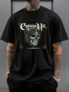 Camiseta gráfica de verano para hombres - Camiseta casual de manga corta con estampado de calavera y diseño "Cypress Hill", camiseta negra de cuello redondo, a la moda y versátil - Negro - Ver 3