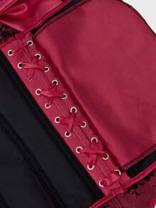 Corset Top Strapless Corset Bodyshaper Bustier Lingerie Satin Lace Up Boned Corset Vintage Corsets For Women - 酒紅色 - 查看 5