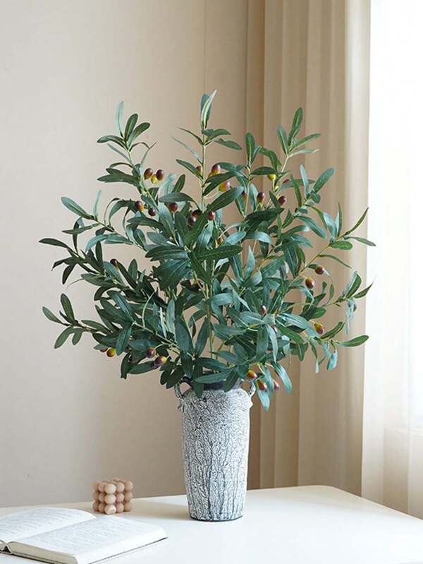1pc High End Simulated Green Plants With Ten Forked Olive Branches For Home Decoration, Hotel Wedding Decoration, And Decoration. Simulated Olive Branches