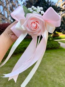 Set de 6 piezas con decoraciones para bodas que incluyen flor de nomeolvides, rosa, espejo retrovisor, lazo, farol y decoraciones para silla del pasillo nupcial, para decoración floral en sillas y bancos