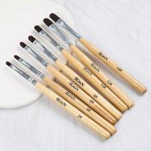 7pcs Gel Nail Brush Set For Nail Tips Builder & Overlay, Sculpting, Poly Gel, And Extensions. Oval Brushes Manicure Painting Pen - WOODEN - Yellow - View 5