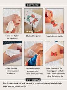 (Hoja de 4) Pegatinas de tatuaje temporal de cejas negras realistas, serie de combinaciones, impermeable y de larga duración, pegatinas de tatuaje falso personalizado y sexy - Negro - Ver 7