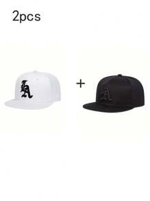 1pc Unisex Street Style Embroidered Flat-Brim Baseball Cap, 100% Polyester, Handwash, Non-Stretch, Lightweight - Adjustable Flat-Brim