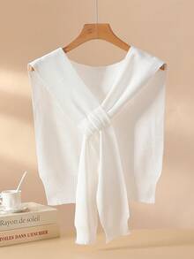 1 件女士白色针织披肩，精致休闲，适合搭配吊带裙，简约时尚，适合派对、约会，优雅精致