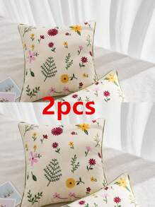 1pc/2pcs Decorative Floral Embroidered Cushion Cover, Precision Canvas Embroidery With Rolled Edges, Suitable For Room, Living Room Sofa, Country Cottage Floral Bouquet Decor Pillow Cover, 4 Seasons, 30*50cm, 45*45cm