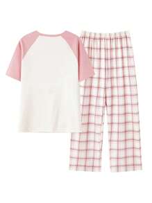 2pcs Women Summer Pajama Set, Round Neck Short Sleeve Top And Long Pants, Moisture-Wicking And Breathable Sleepwear