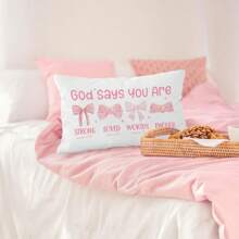 1/2pcs, Polyester, Christian Pink Bow Throw Pillow Cover 12x20, God Says You Are Christian Pillow Cover Gift For Women, Bible Verse Pink Bows Inspirational Throw Pillow Cover, Affirmations Gifts, Single-Sided, No Pillow Core