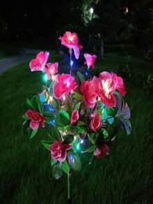 户外太阳能花园灯，4 盏装杜鹃花 LED 路径灯，塑料半嵌入式太阳能装饰灯桩，节能开关控制嵌入式照明，带灯罩，无遥控器，母亲节园艺礼物 - 多色灯 - 彩色 - 查看 3
